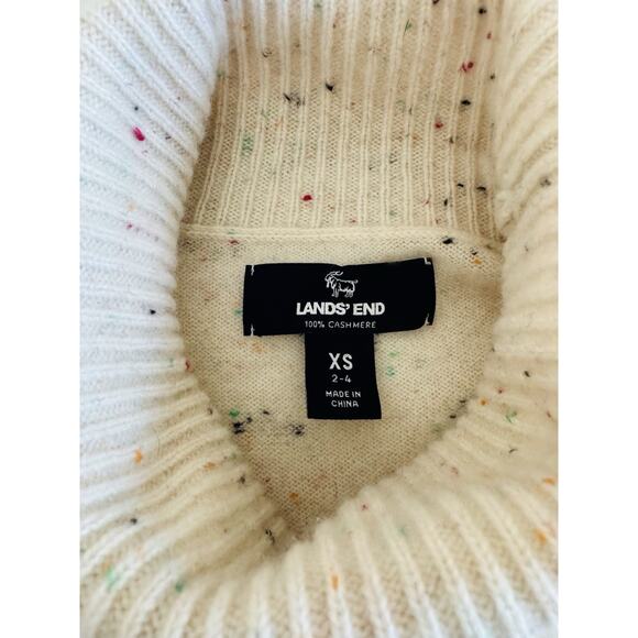 Lands’ End Women Size Xs Cashmere Turtleneck Sweater Fresh Ivory Rainbow Donegal - Picture 10 of 14